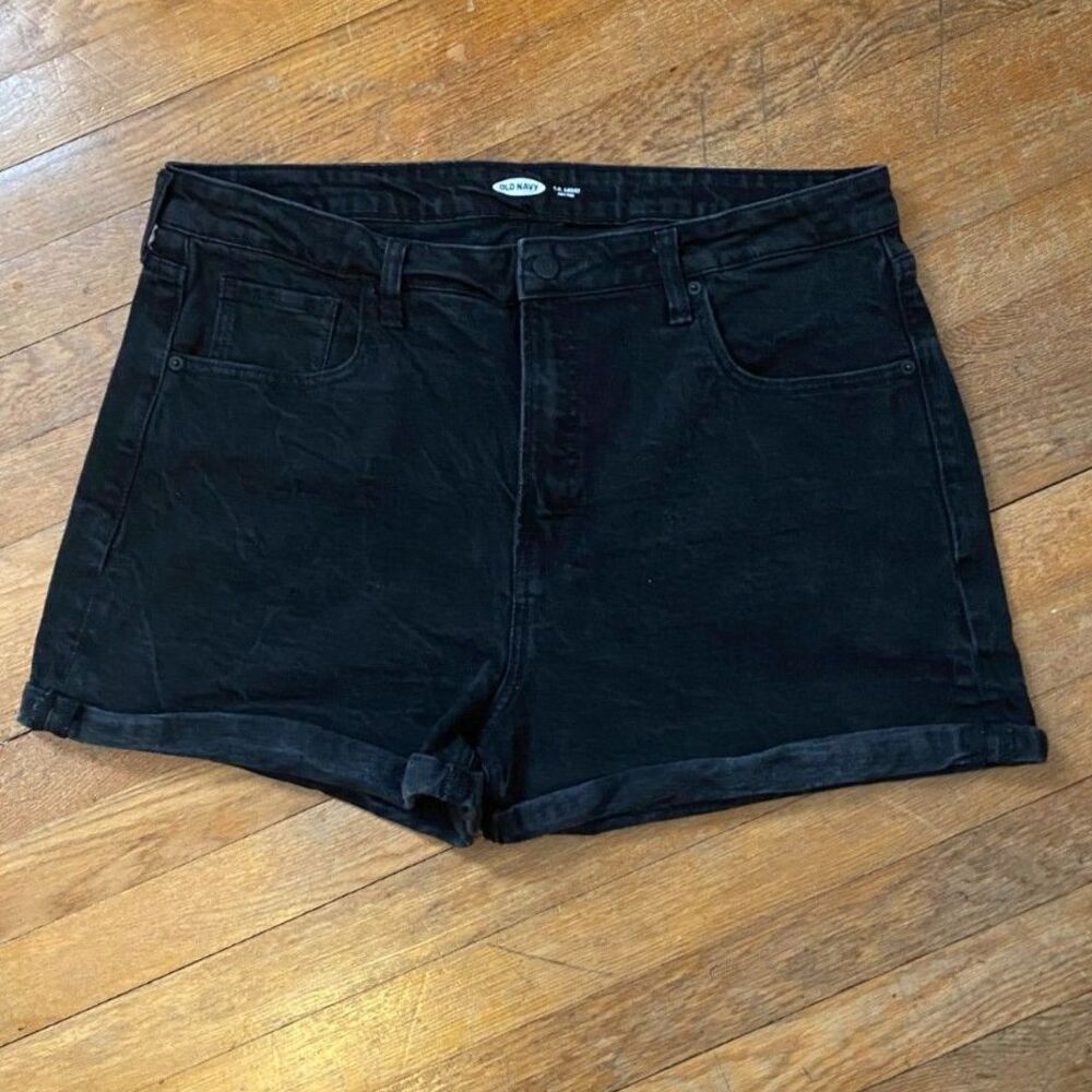 Old Navy Black OG Short High Rise Cotton Cuffed Shorts Size 18